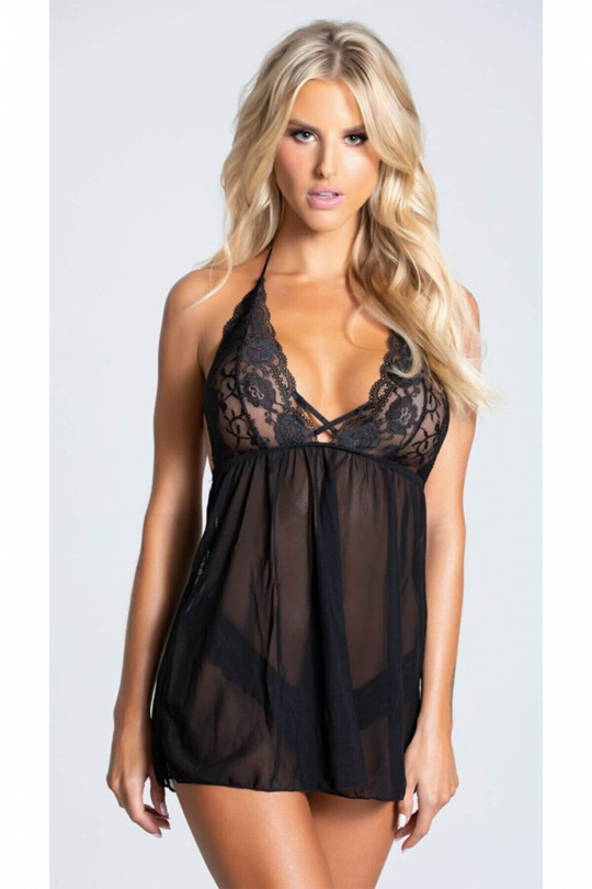 Erotic nightdress with lace elements. Thong set (photo)